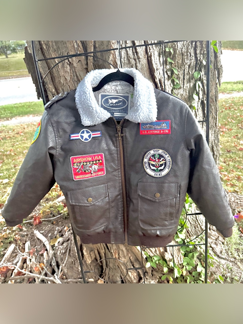 Up and Away Children's Small 8 Mid-Weight A-2 Bomber Jacket Brown Faux Leather